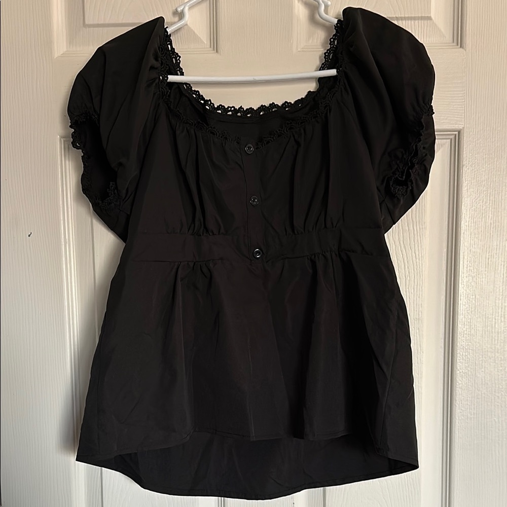 Elegant Black Lace Trim Blouse
